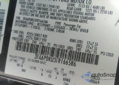 2015 Ford Fusion Titanium Hybrid z USA, uszkodzony, nr VIN 3FA6P0RU3FR166586